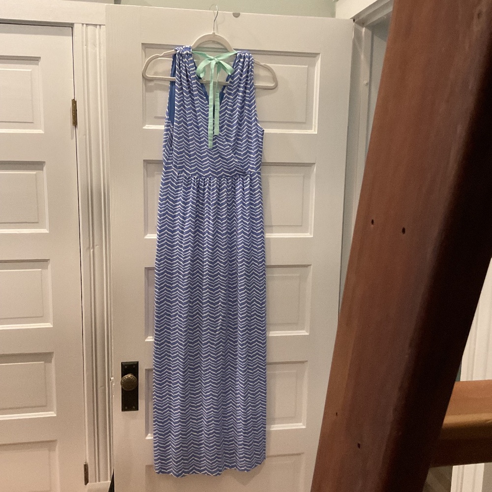 Vineyard Vines Blue Whales Chevron Sleeveless Jersey Maxi Dress Size Small